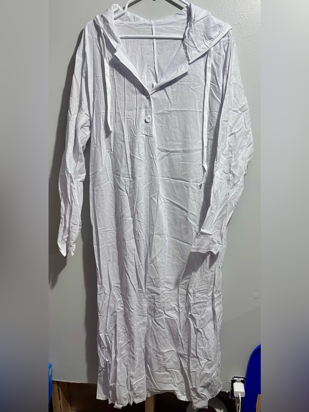 White Maxi Shirt Dress with Button Placket Size M (1436)